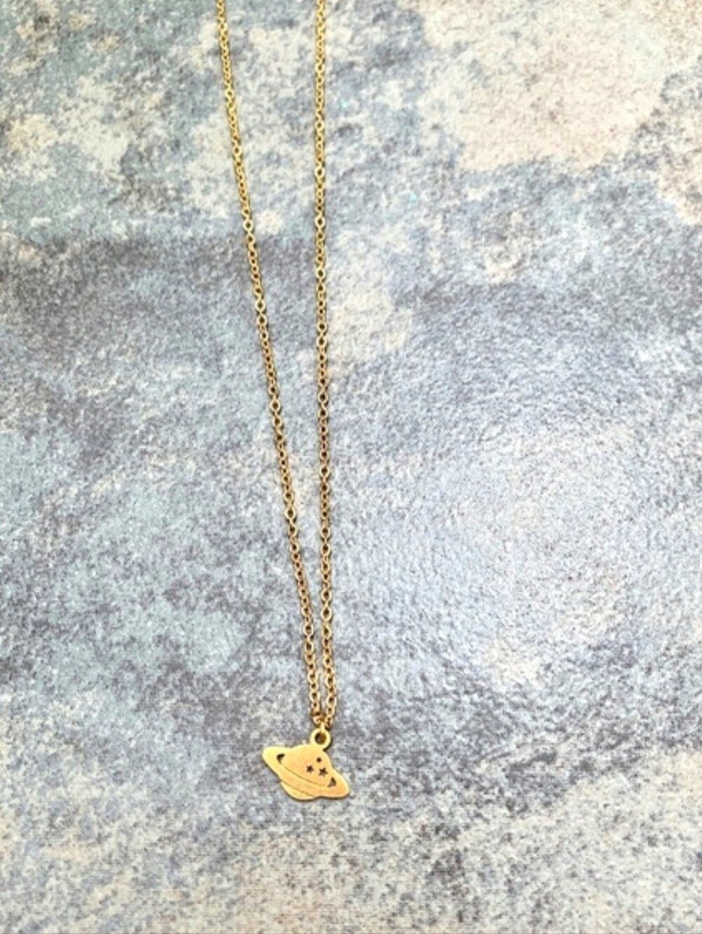 Dainty 14k GP Minimalist Saturn Necklace